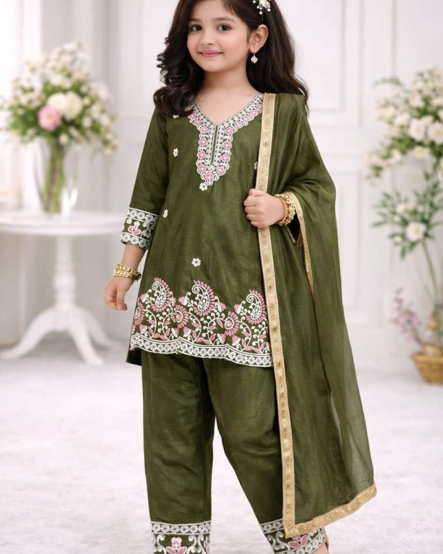 Kids Chinon Silk Top Palazzo Dupatta Set – Ramzan & Eid Special - Rosepetals Luxe