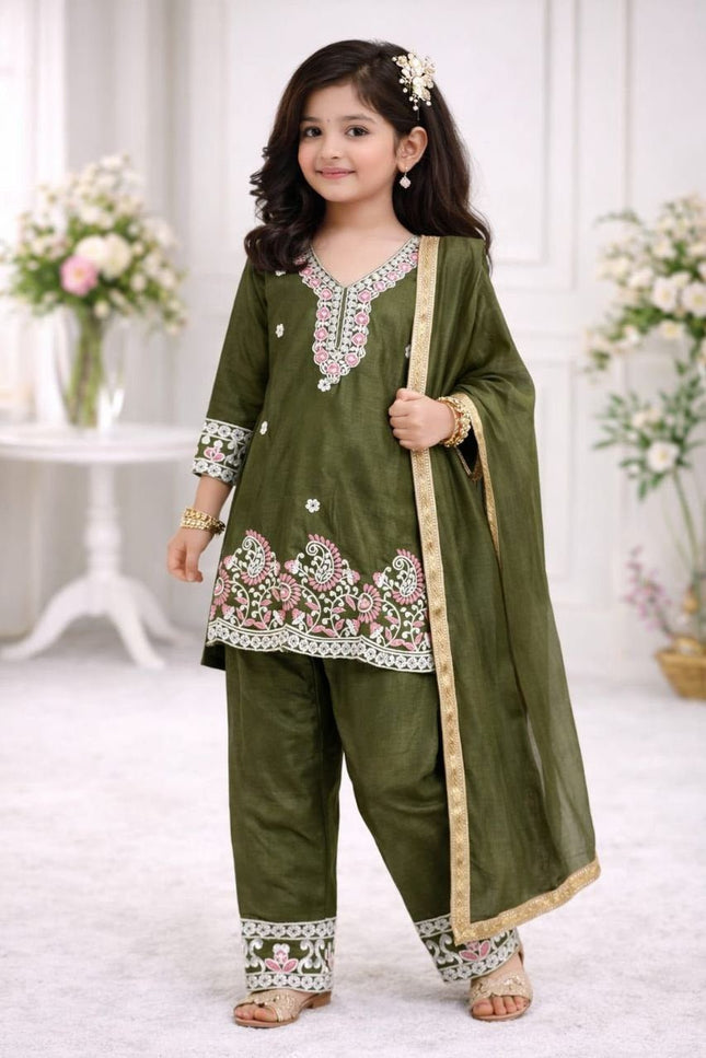 Kids Chinon Silk Top Palazzo Dupatta Set – Ramzan & Eid Special - Rosepetals Luxe