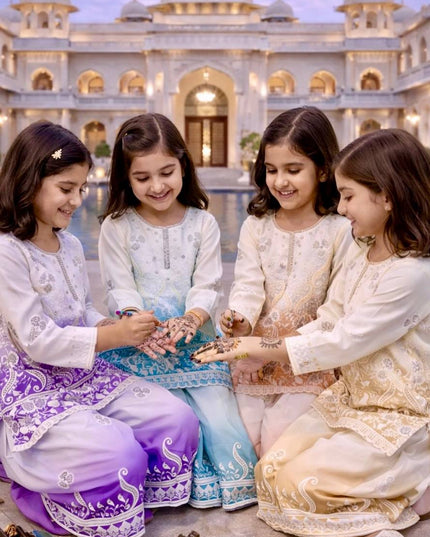 Kids Designer Party Wear Set | Embroidered Crepe Top, Palazzo & Dupatta | Festive & Eid - Rosepetals Luxe