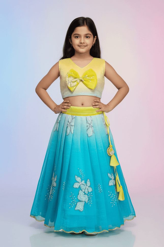 Kids Dual Tone Lehenga Top Set with Sequins Embroidery - Rosepetals Luxe