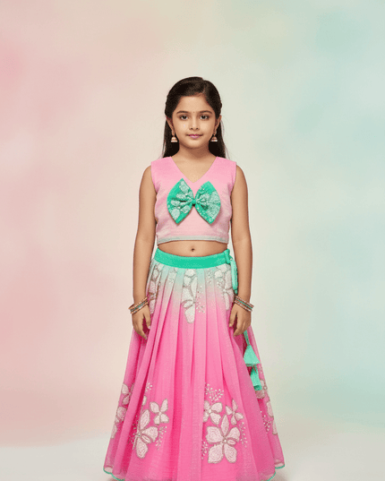 Kids Dual Tone Lehenga Top Set with Sequins Embroidery - Rosepetals Luxe