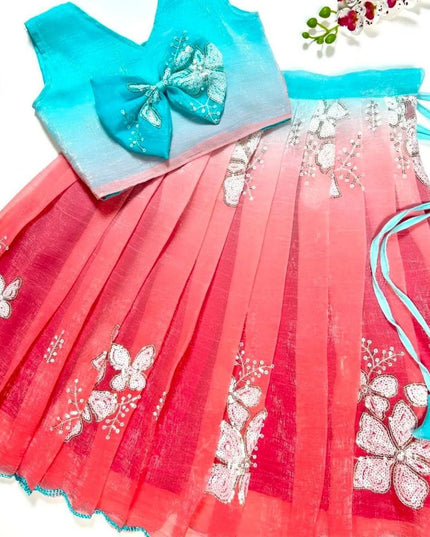 Kids Dual Tone Lehenga Top Set with Sequins Embroidery - Rosepetals Luxe