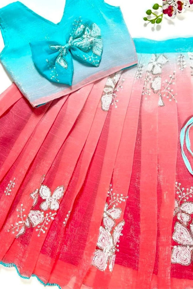 Kids Dual Tone Lehenga Top Set with Sequins Embroidery - Rosepetals Luxe