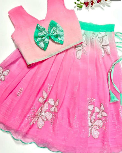 Kids Dual Tone Lehenga Top Set with Sequins Embroidery - Rosepetals Luxe