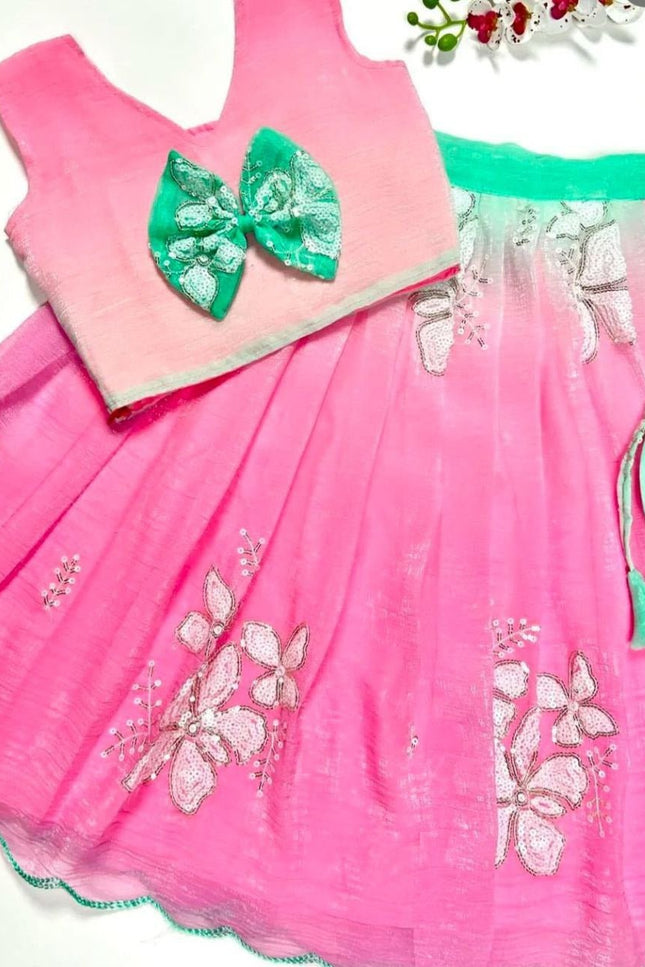 Kids Dual Tone Lehenga Top Set with Sequins Embroidery - Rosepetals Luxe