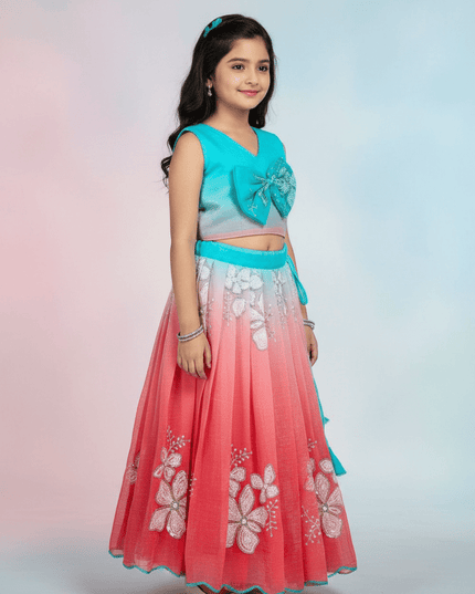 Kids Dual Tone Lehenga Top Set with Sequins Embroidery - Rosepetals Luxe