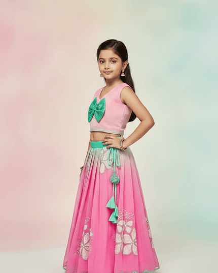 Kids Dual Tone Lehenga Top Set with Sequins Embroidery - Rosepetals Luxe