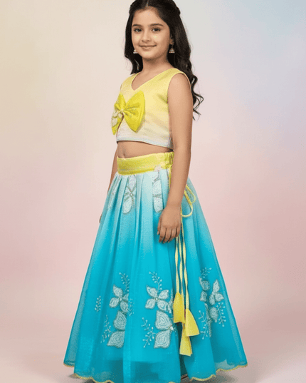 Kids Dual Tone Lehenga Top Set with Sequins Embroidery - Rosepetals Luxe