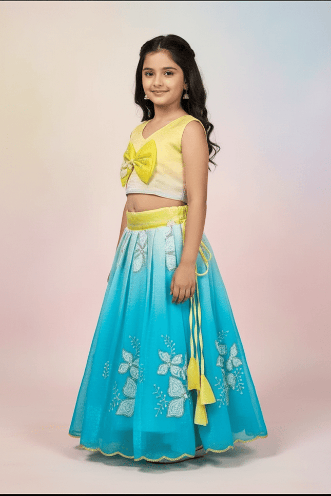 Kids Dual Tone Lehenga Top Set with Sequins Embroidery - Rosepetals Luxe