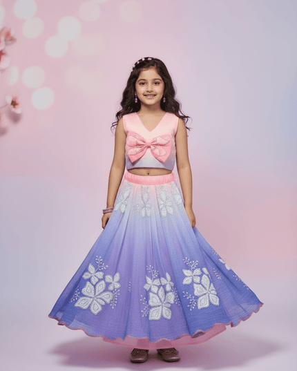 Kids Dual Tone Lehenga Top Set with Sequins Embroidery - Rosepetals Luxe