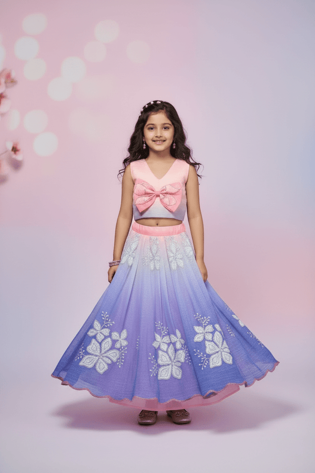 Kids Dual Tone Lehenga Top Set with Sequins Embroidery - Rosepetals Luxe