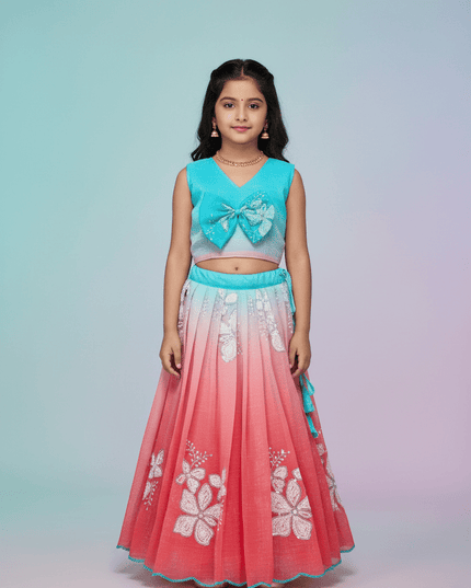 Kids Dual Tone Lehenga Top Set with Sequins Embroidery - Rosepetals Luxe