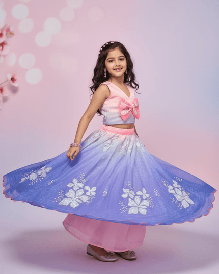 Kids Dual Tone Lehenga Top Set with Sequins Embroidery - Rosepetals Luxe