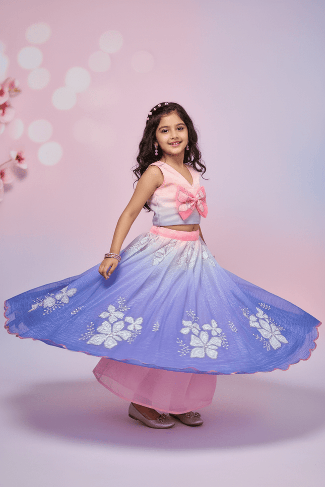 Kids Dual Tone Lehenga Top Set with Sequins Embroidery - Rosepetals Luxe