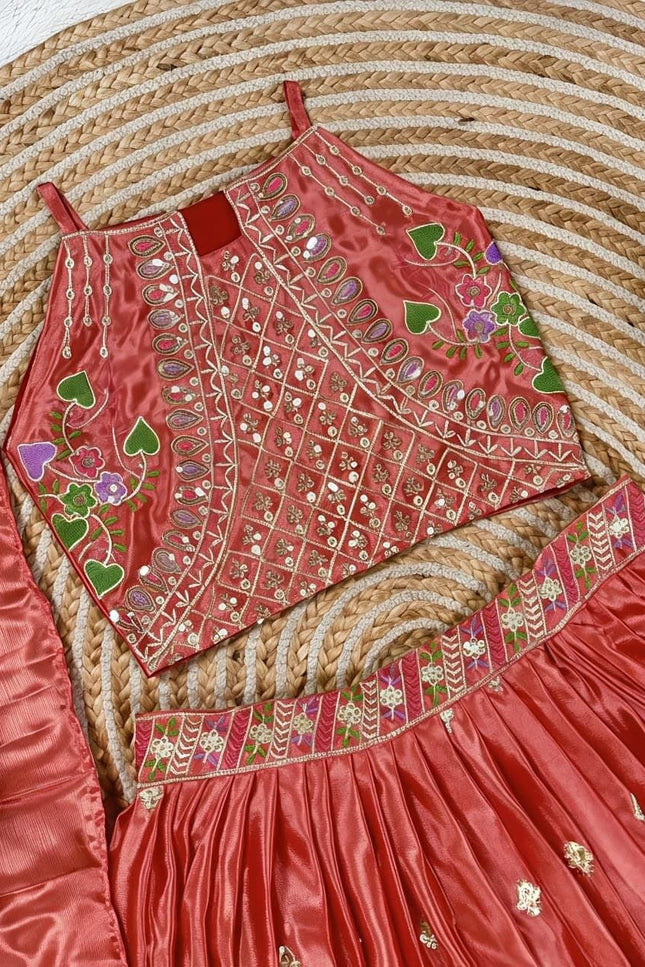 Kids Girls Chinon Silk Sequins Embroidery Lehenga Set - Rosepetals Luxe