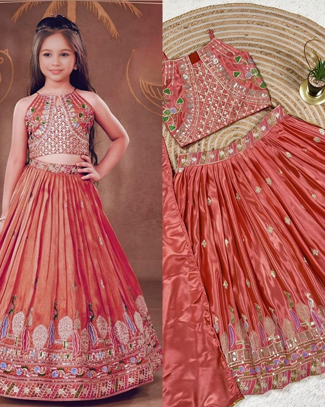 Kids Girls Chinon Silk Sequins Embroidery Lehenga Set - Rosepetals Luxe