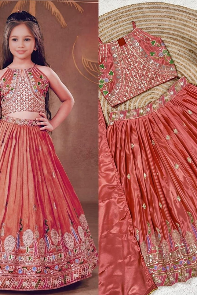Kids Girls Chinon Silk Sequins Embroidery Lehenga Set - Rosepetals Luxe