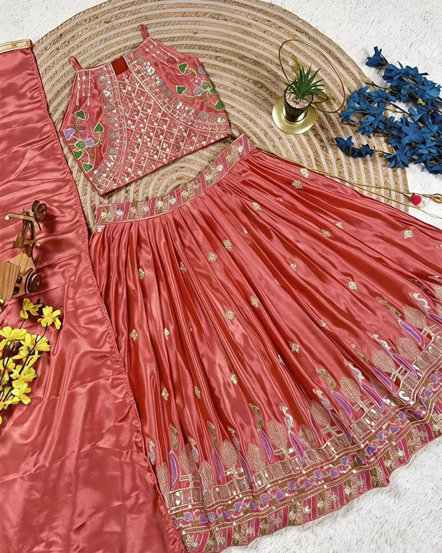 Kids Girls Chinon Silk Sequins Embroidery Lehenga Set - Rosepetals Luxe