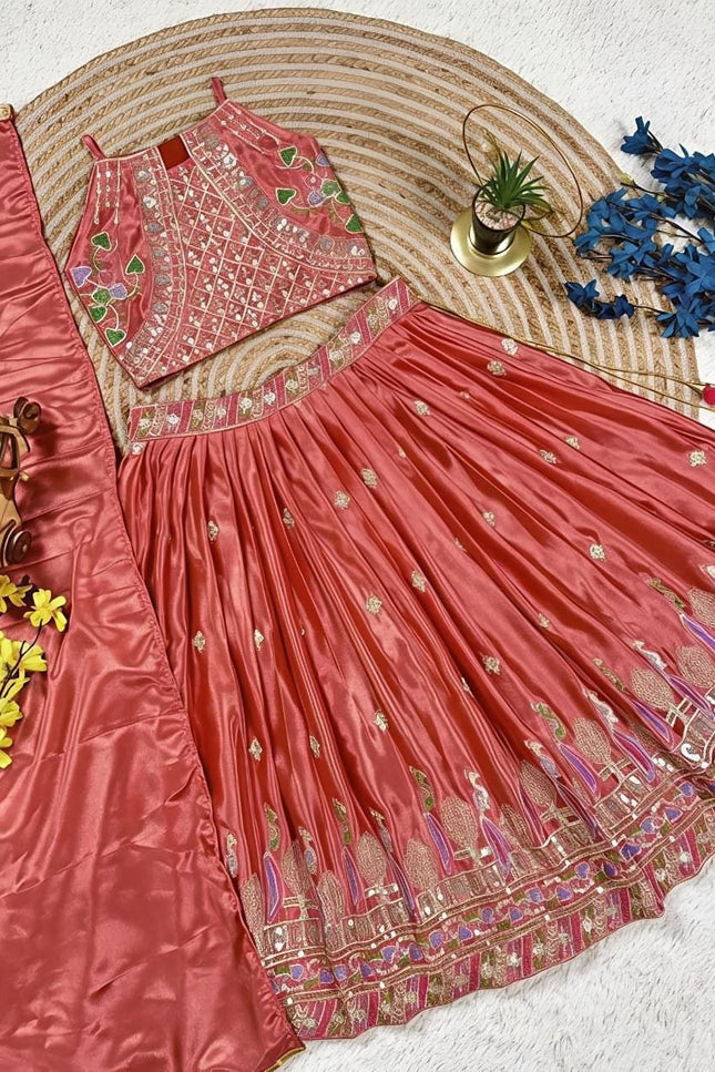 Kids Girls Chinon Silk Sequins Embroidery Lehenga Set - Rosepetals Luxe