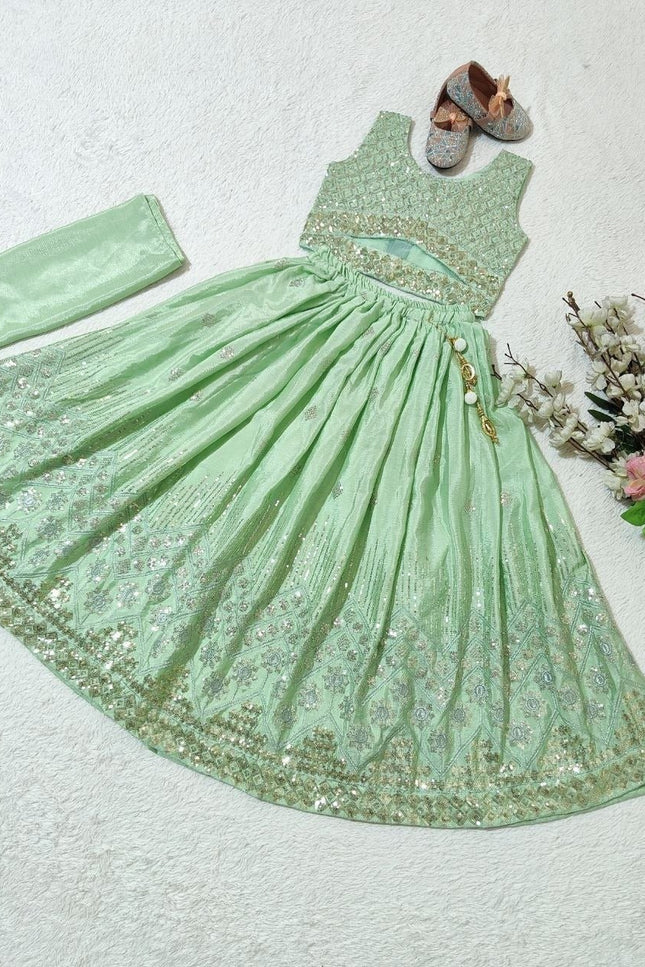 Kids Girls Fully Stitched Chinon Silk Embroidered Lehenga Set - Rosepetals Luxe