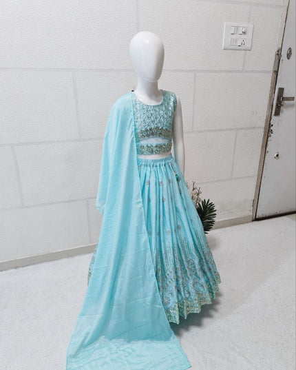Kids Girls Fully Stitched Chinon Silk Embroidered Lehenga Set - Rosepetals Luxe