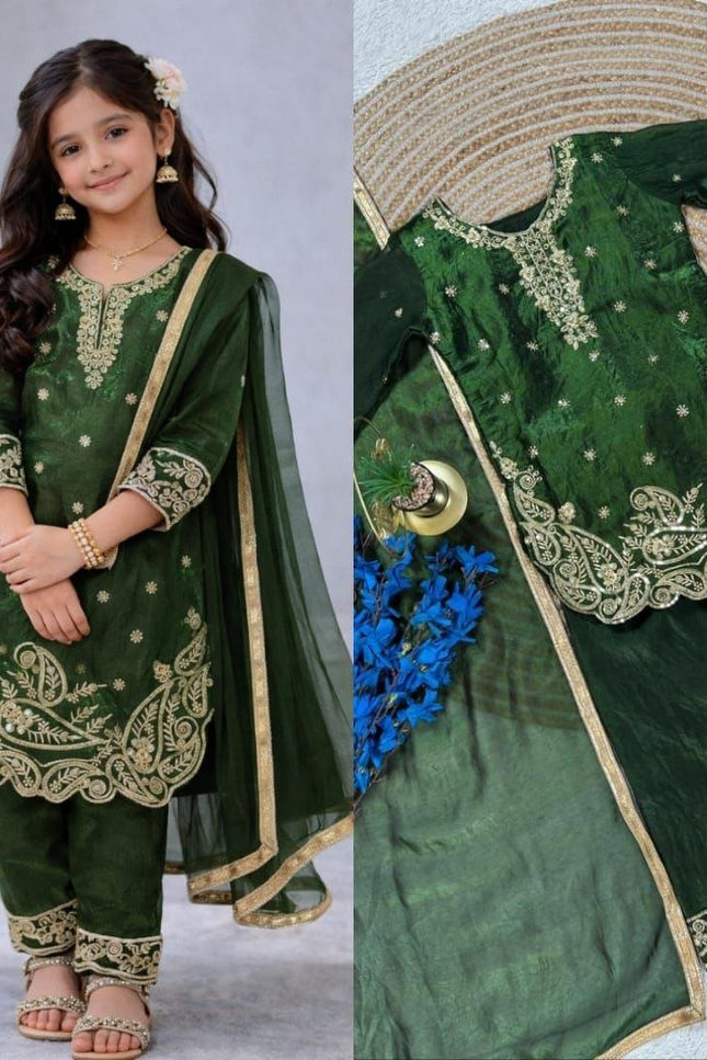 Kids GMY Silk Festive Top Palazzo Dupatta Set (Ramzan & Eid Special) - Rosepetals Luxe