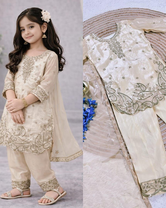 Kids GMY Silk Festive Top Palazzo Dupatta Set (Ramzan & Eid Special) - Rosepetals Luxe
