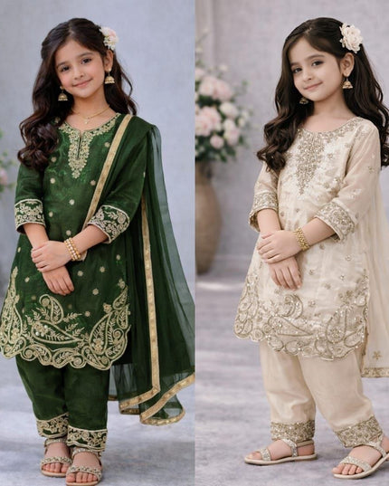 Kids GMY Silk Festive Top Palazzo Dupatta Set (Ramzan & Eid Special) - Rosepetals Luxe