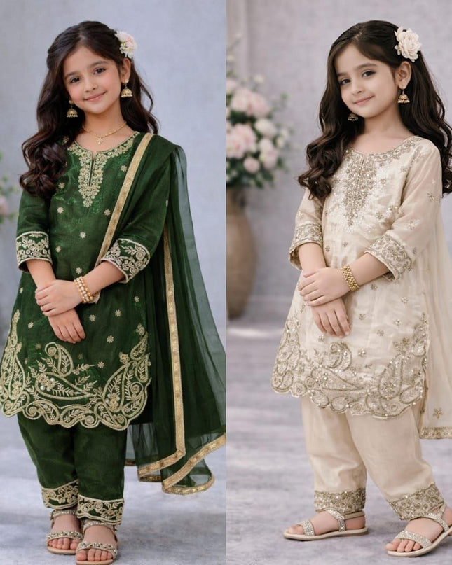 Kids GMY Silk Festive Top Palazzo Dupatta Set (Ramzan & Eid Special) - Rosepetals Luxe