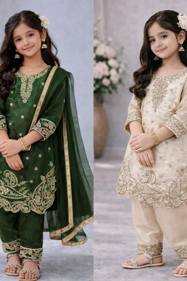 Kids GMY Silk Festive Top Palazzo Dupatta Set (Ramzan & Eid Special) - Rosepetals Luxe