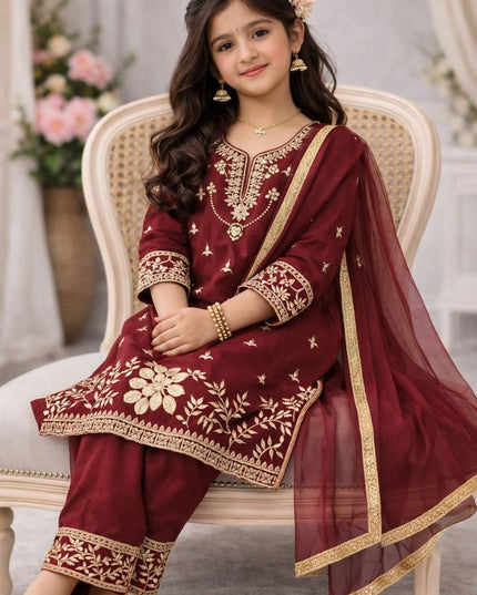 Kids GMY Silk Top Palazzo Dupatta Set – Ramzan & Eid Festive Collection - Rosepetals Luxe