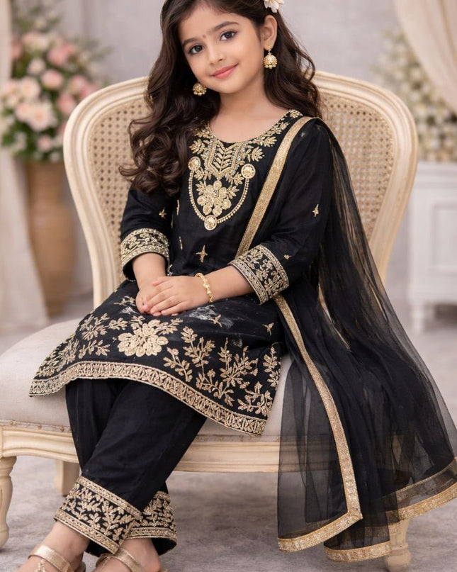 Kids GMY Silk Top Palazzo Dupatta Set – Ramzan & Eid Festive Collection - Rosepetals Luxe
