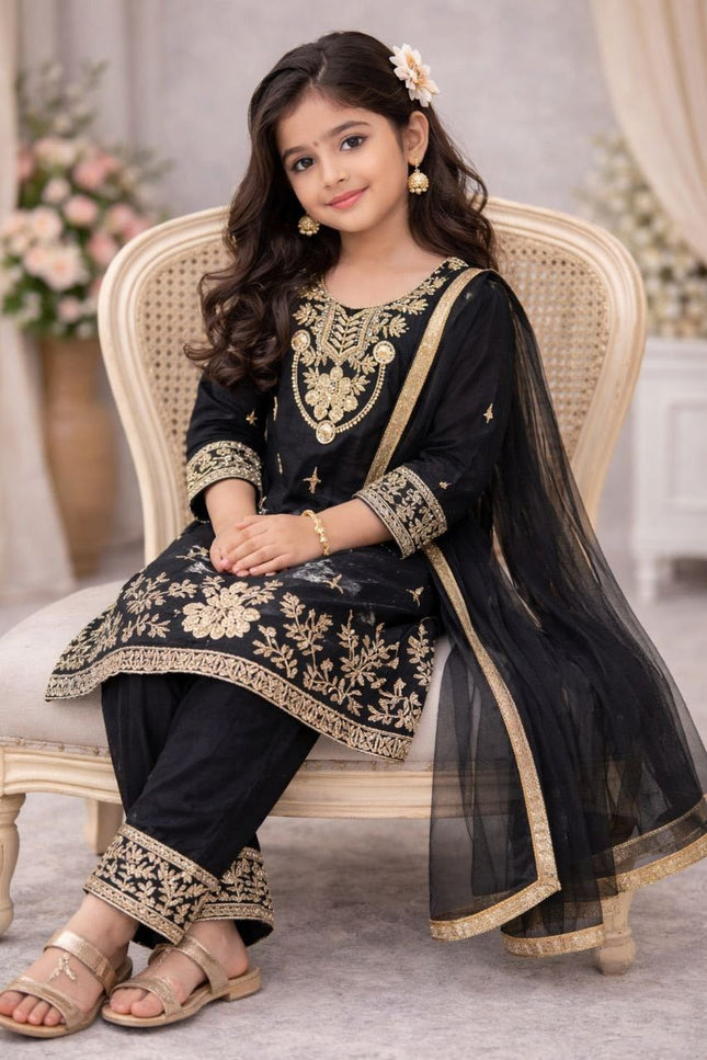 Kids GMY Silk Top Palazzo Dupatta Set – Ramzan & Eid Festive Collection - Rosepetals Luxe