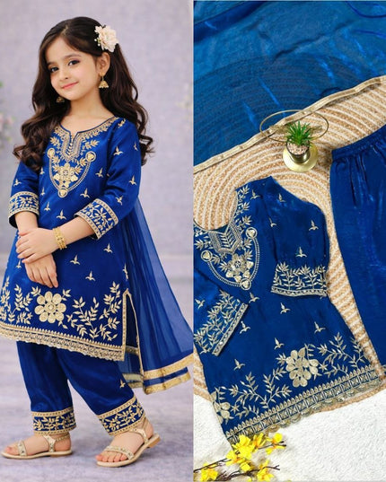 Kids GMY Silk Top Palazzo Dupatta Set – Ramzan & Eid Festive Collection - Rosepetals Luxe