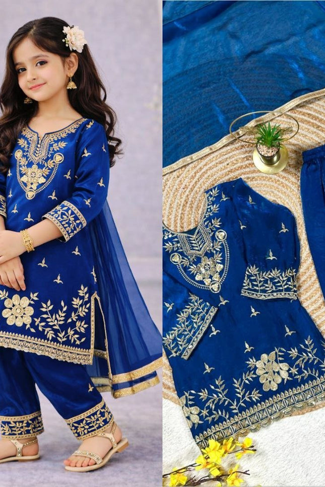 Kids GMY Silk Top Palazzo Dupatta Set – Ramzan & Eid Festive Collection - Rosepetals Luxe