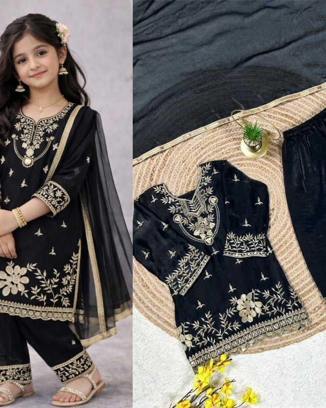 Kids GMY Silk Top Palazzo Dupatta Set – Ramzan & Eid Festive Collection - Rosepetals Luxe