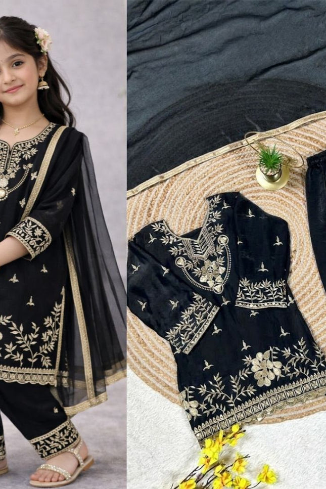 Kids GMY Silk Top Palazzo Dupatta Set – Ramzan & Eid Festive Collection - Rosepetals Luxe