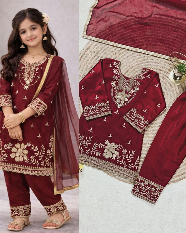 Kids GMY Silk Top Palazzo Dupatta Set – Ramzan & Eid Festive Collection - Rosepetals Luxe
