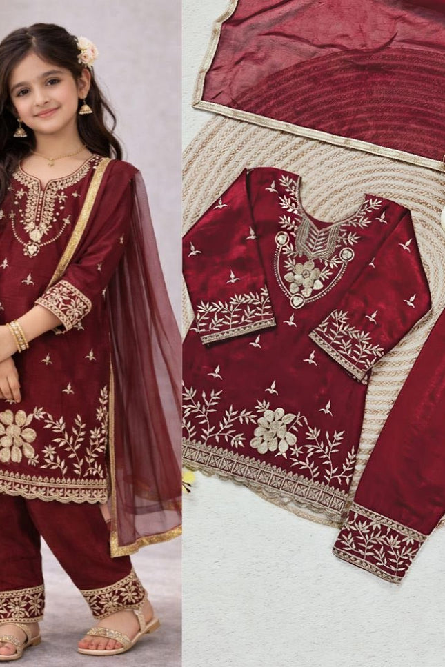 Kids GMY Silk Top Palazzo Dupatta Set – Ramzan & Eid Festive Collection - Rosepetals Luxe