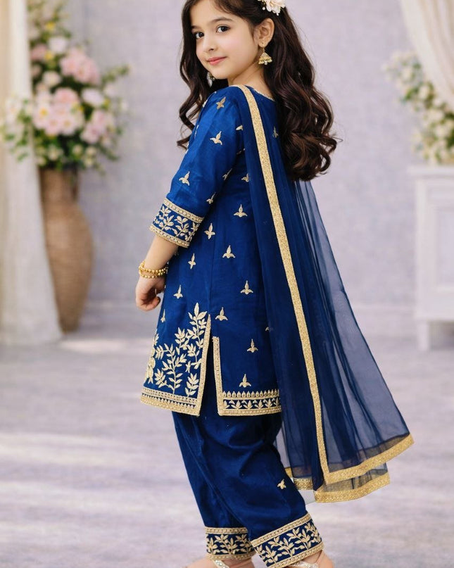 Kids GMY Silk Top Palazzo Dupatta Set – Ramzan & Eid Festive Collection - Rosepetals Luxe