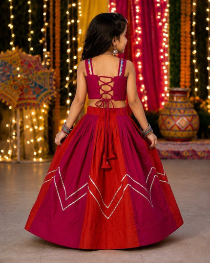 Kids Navratri Chaniya Choli | Mirror Work Roman Silk Garba Lehenga Set for Girls | Ages 2–11 Years - Rosepetals Luxe