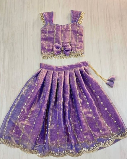 Kids Pattu Pavada Silk Lehenga Blouse Set - Rosepetals Luxe