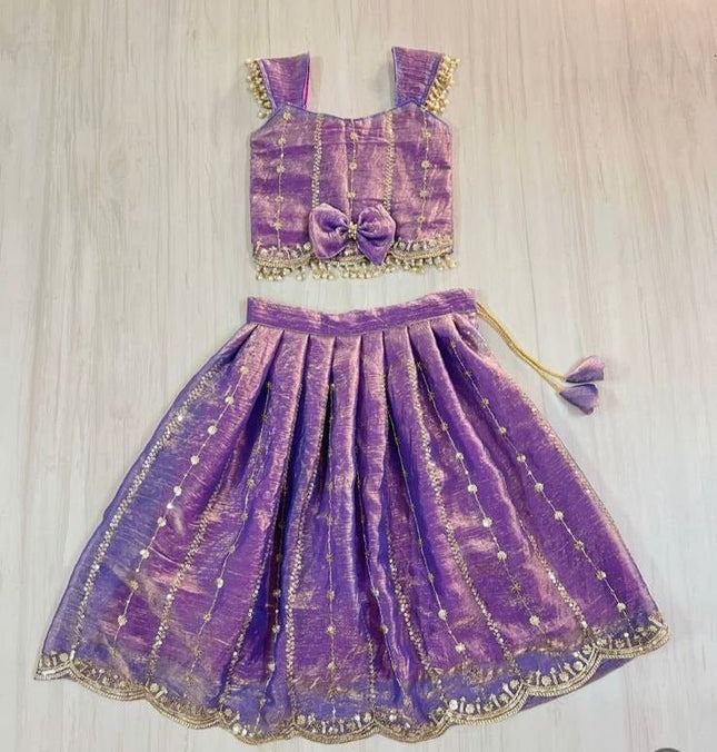 Kids Pattu Pavada Silk Lehenga Blouse Set - Rosepetals Luxe