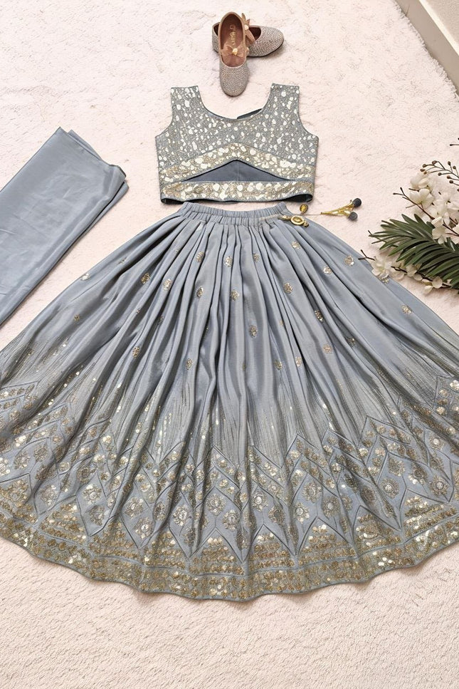 Kids Sequins Embroidered Lehenga Blouse Dupatta Set - Rosepetals Luxe