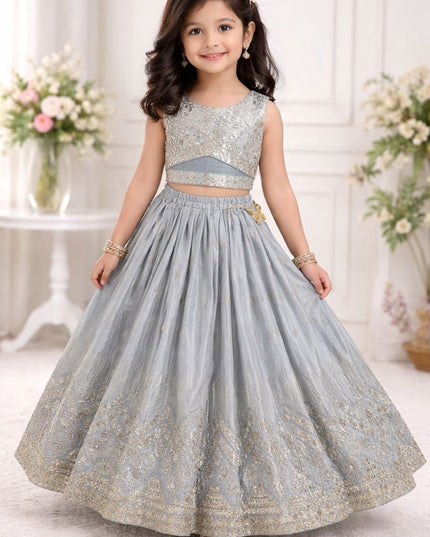 Kids Sequins Embroidered Lehenga Blouse Dupatta Set - Rosepetals Luxe