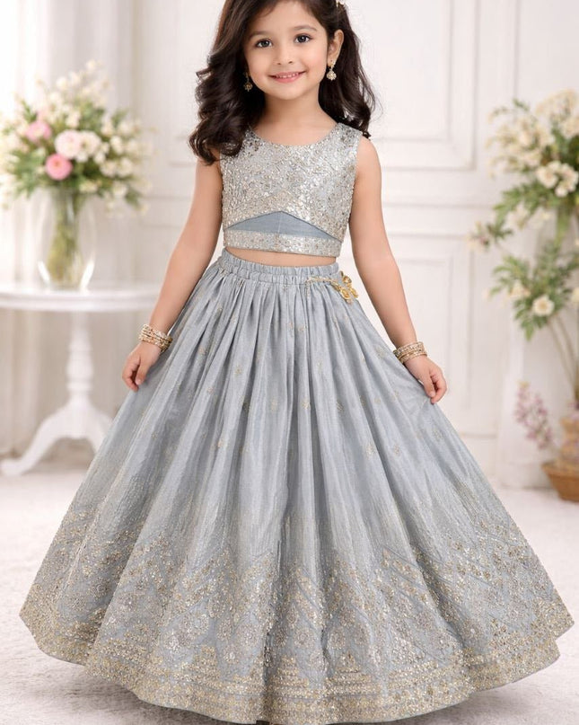Kids Sequins Embroidered Lehenga Blouse Dupatta Set - Rosepetals Luxe