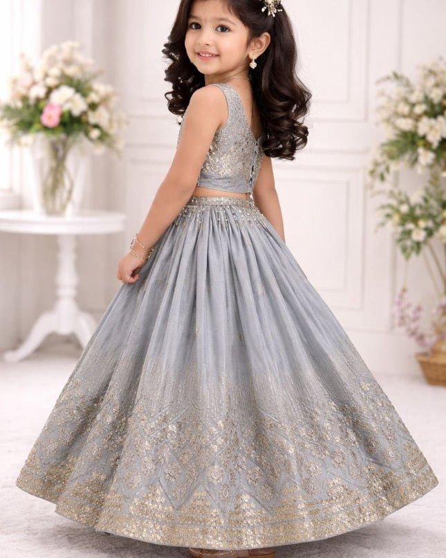 Kids Sequins Embroidered Lehenga Blouse Dupatta Set - Rosepetals Luxe
