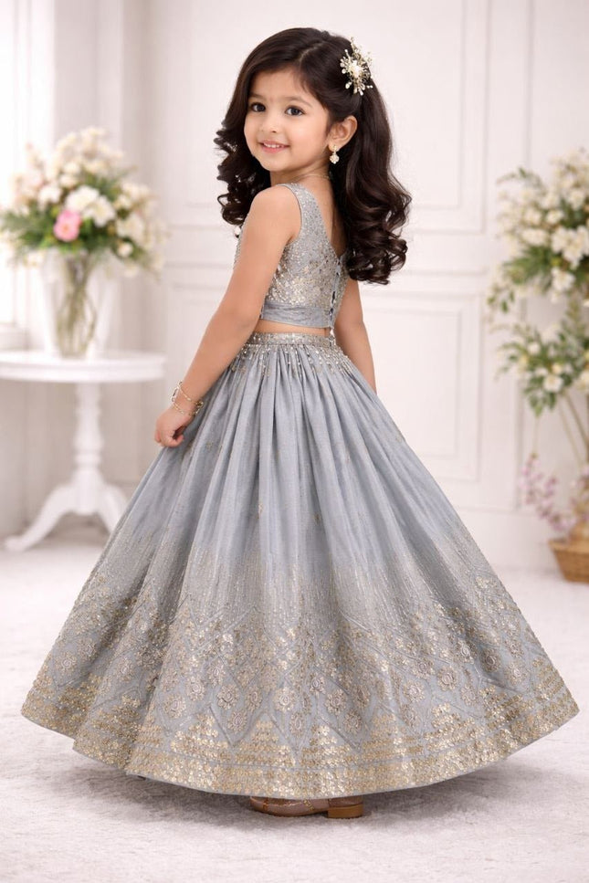 Kids Sequins Embroidered Lehenga Blouse Dupatta Set - Rosepetals Luxe