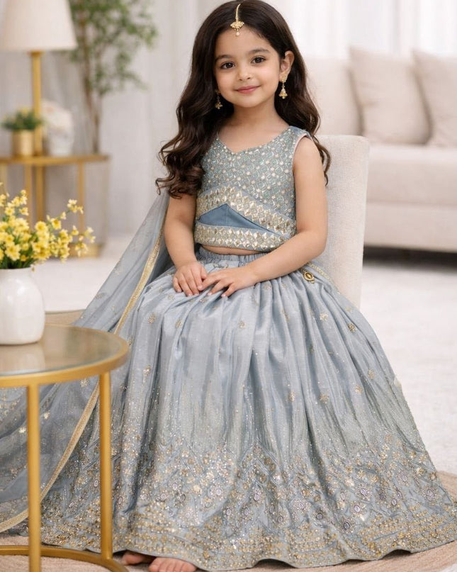 Kids Sequins Embroidered Lehenga Blouse Dupatta Set - Rosepetals Luxe