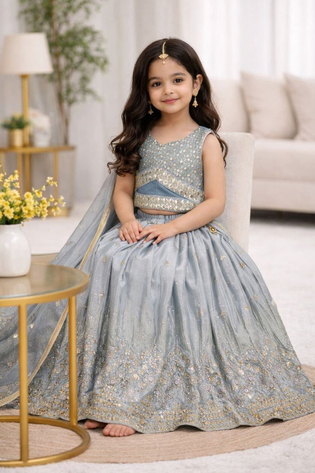 Kids Sequins Embroidered Lehenga Blouse Dupatta Set - Rosepetals Luxe